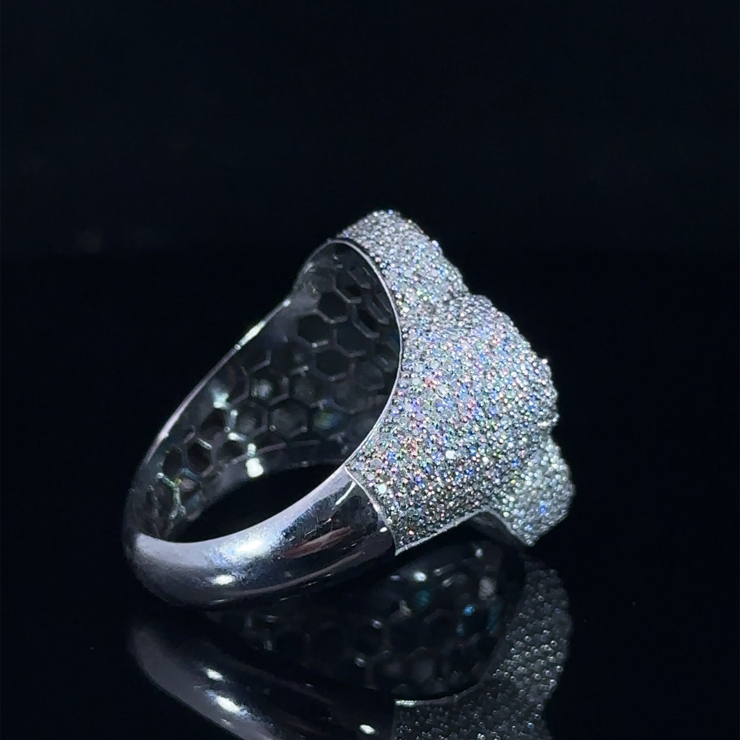 White gold and diamond Cross Ring with Blue Fancy Pear Cut  Gem Stones