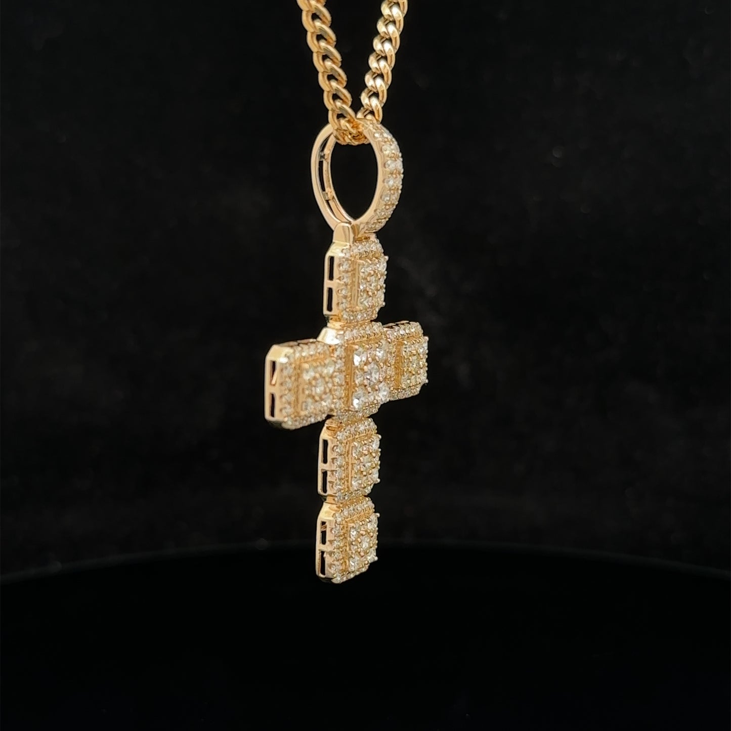 14k yellow gold and diamond Cross pendant and 14k yellow gold cuban link chain