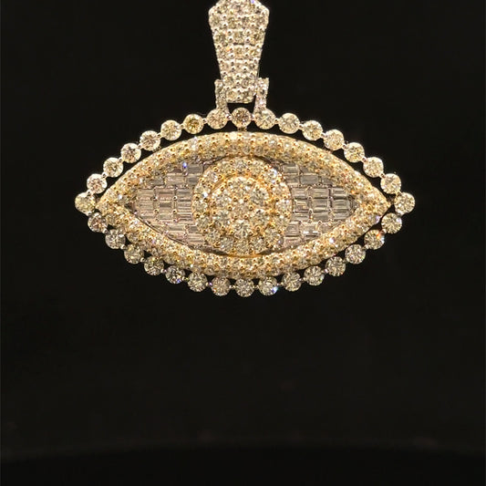 10K Yellow & White Gold Diamond Evil Eye Pendant