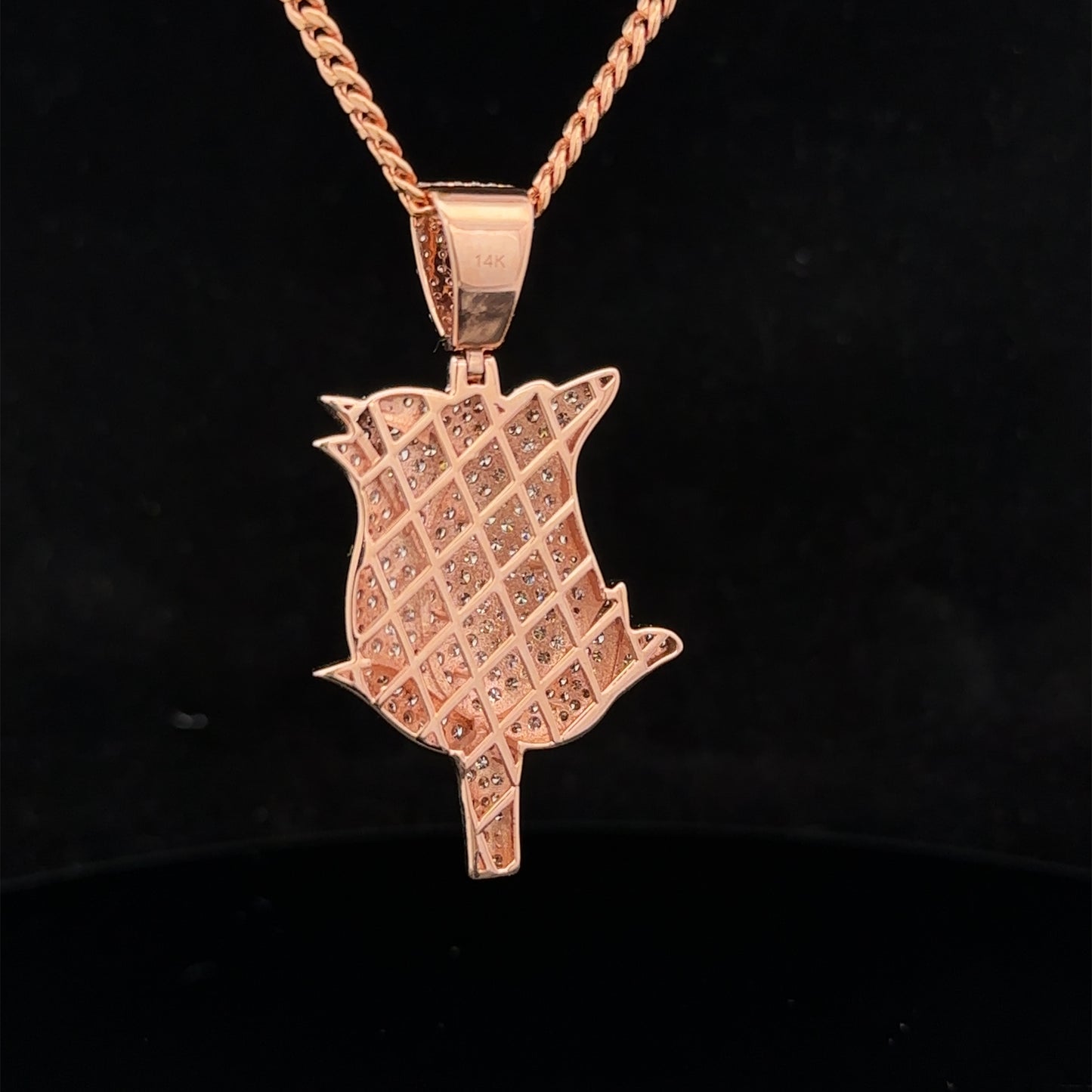 14k rose gold and diamond Rose pendant and 14k gold cuban link chain