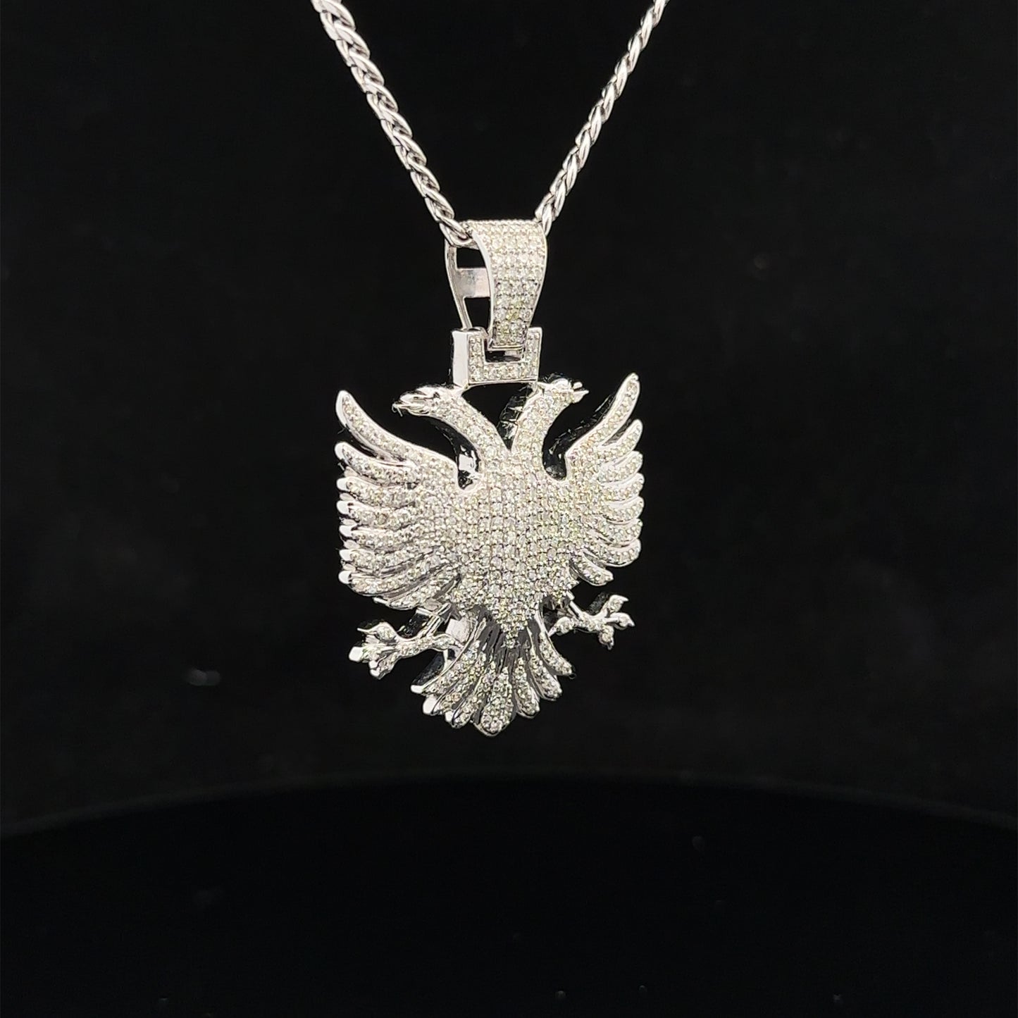 14k white gold and diamond Eagle pendant and 10k gold cuban link chain