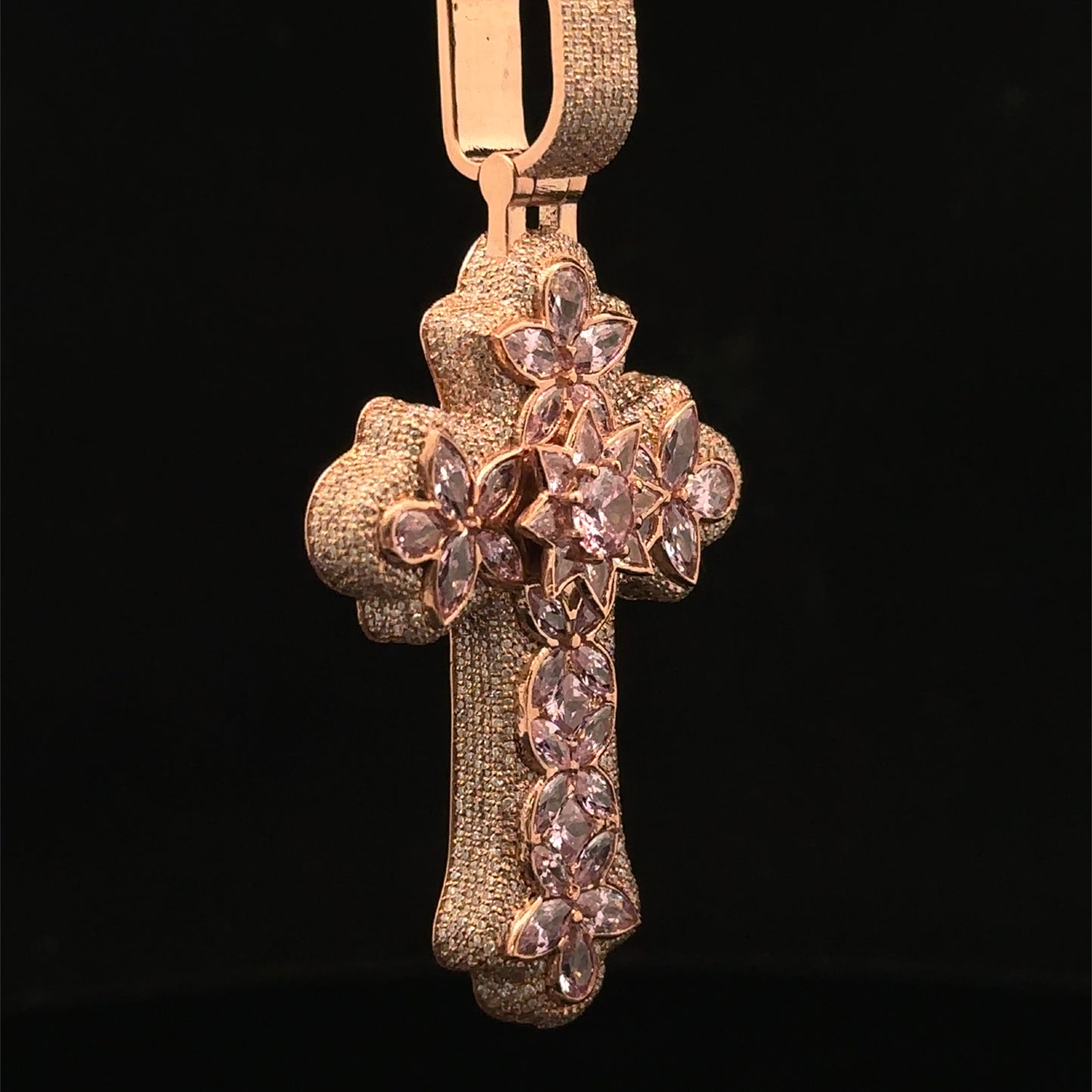10K Rose Gold Cross Pendant with Diamonds & Multicolored Stones