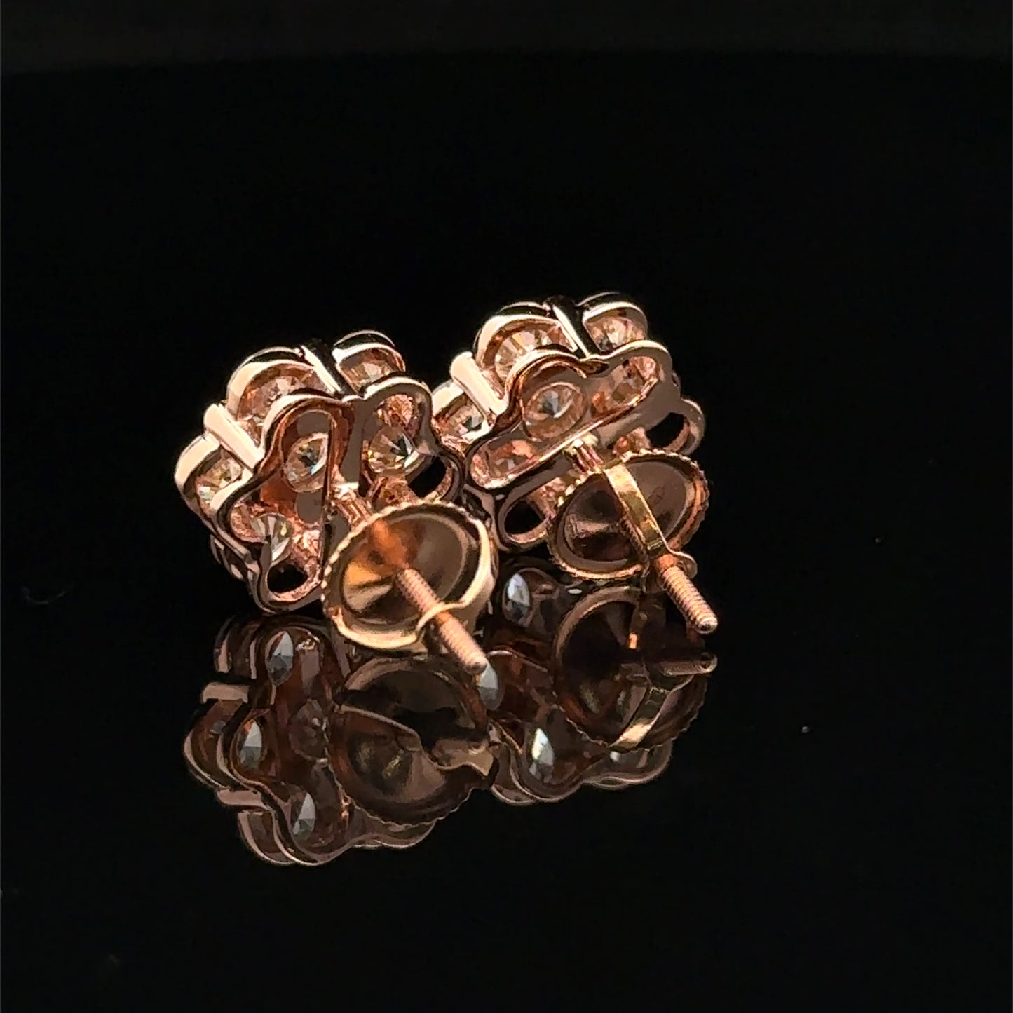 14k Rose Gold Diamond Flower Earrings – Delicate & Luxurious Fine Jewelry