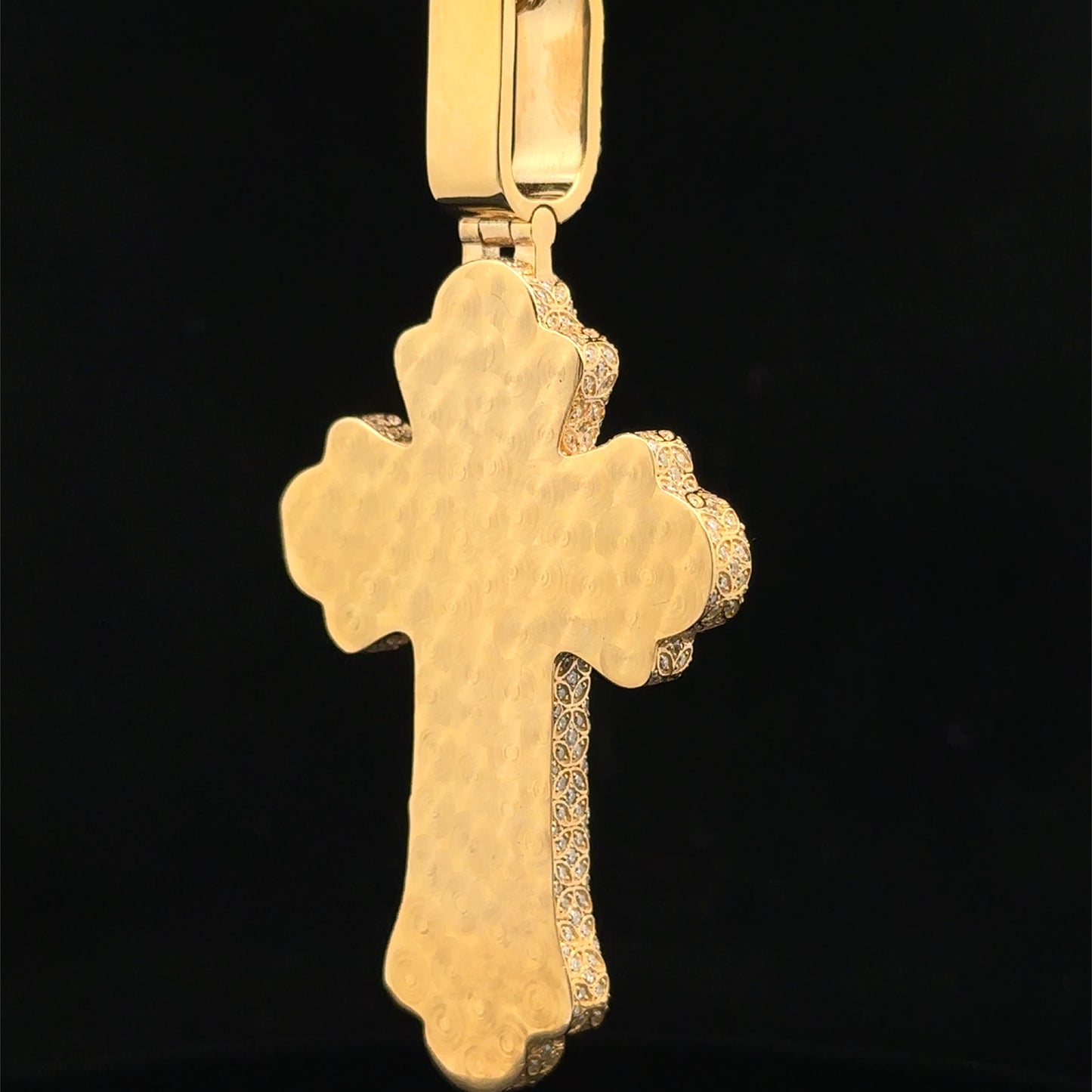 14k yellow gold and 5ct diamond Cross Pendant with round diamonds and yellow stones.