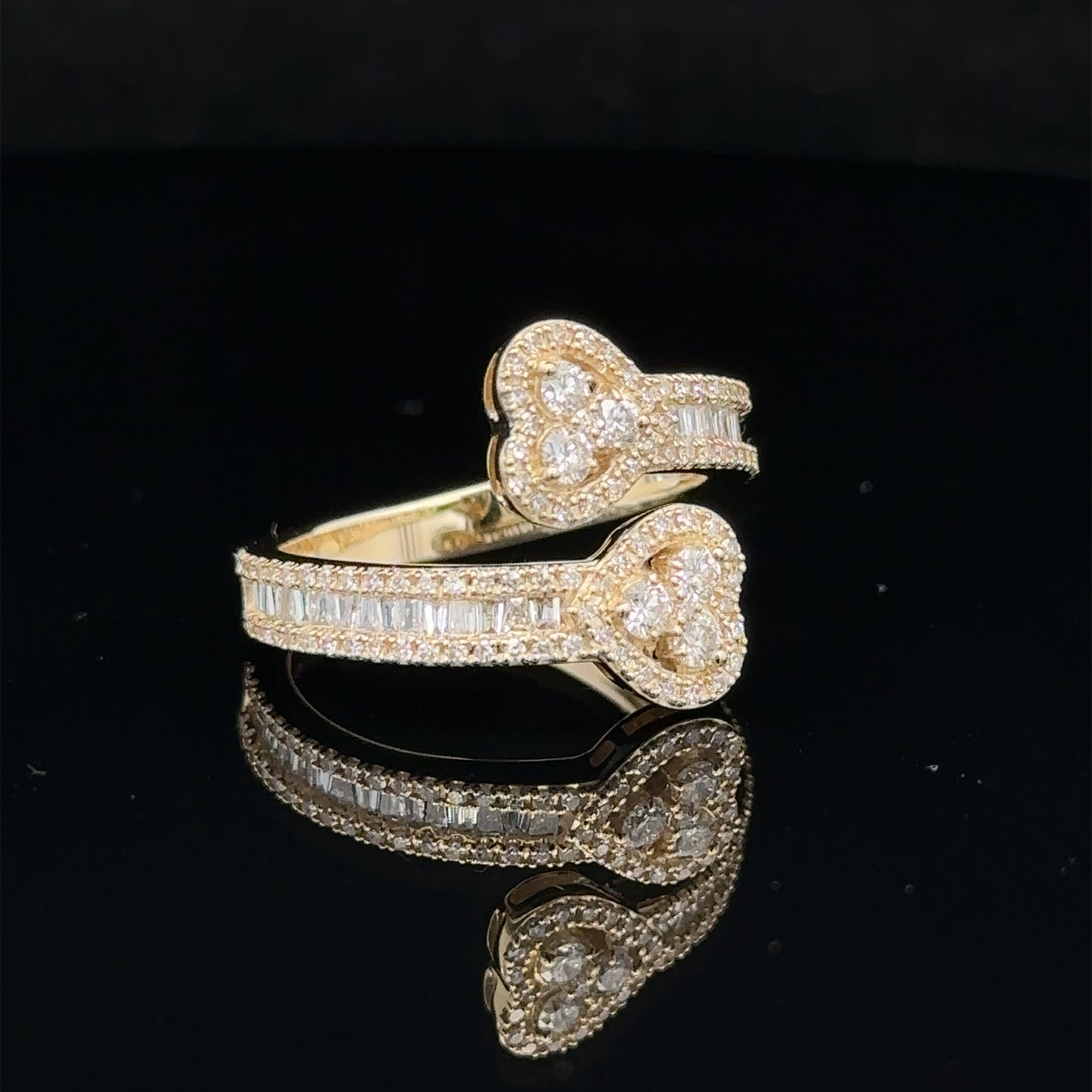 14k yellow gold and diamond Twin Heart shaped Ring