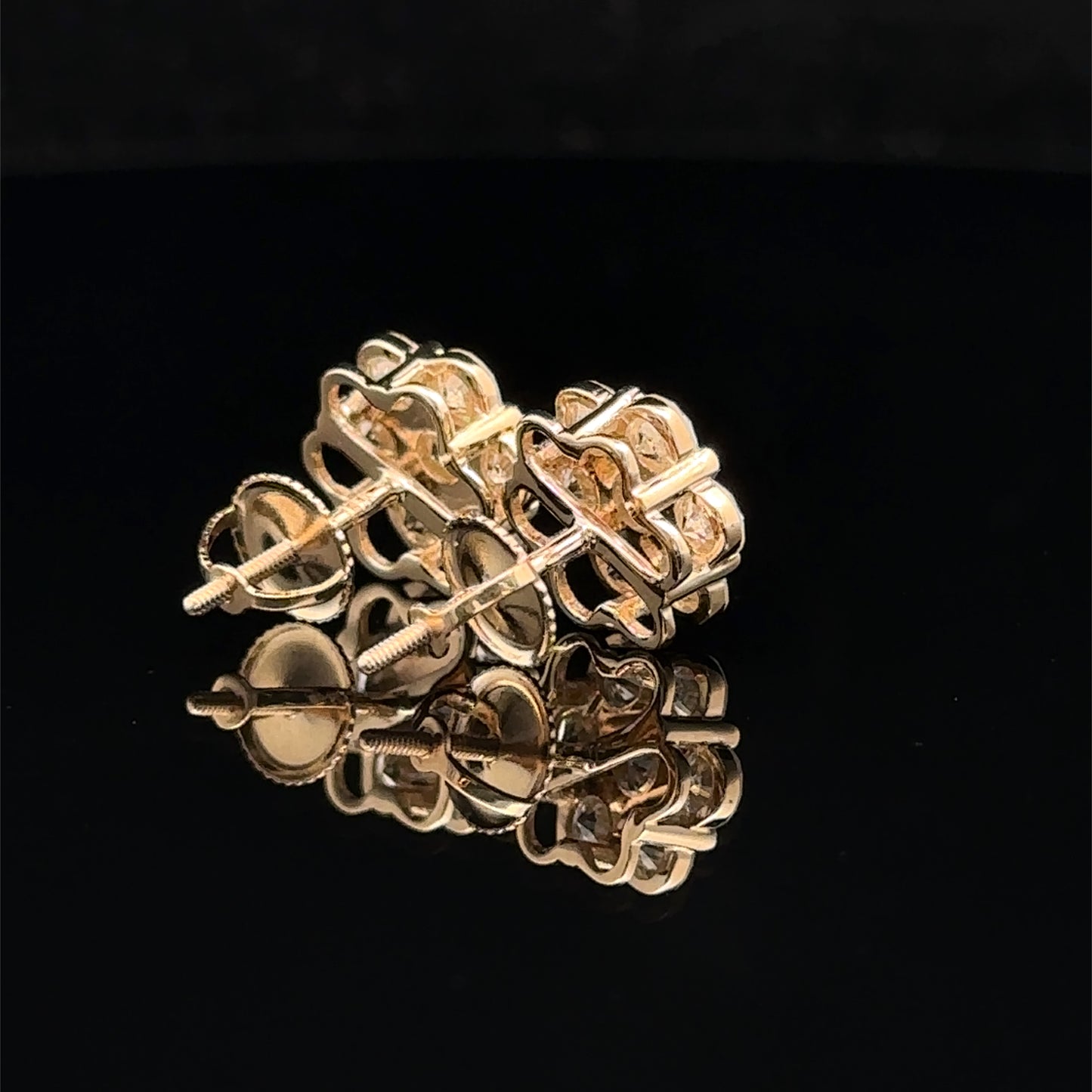 14k Yellow Gold Diamond Flower Earrings – Delicate & Luxurious Fine Jewelry