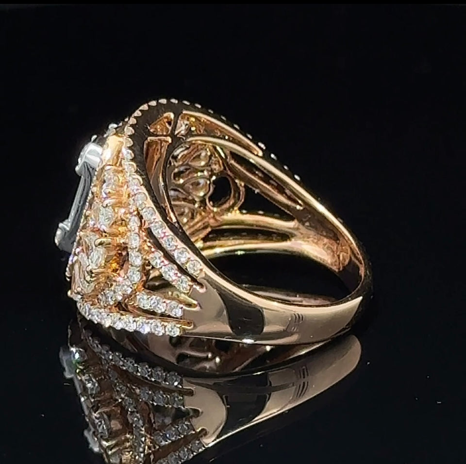 18k Rose Gold VVS/vs Jumbo Baguette and Round, Pear Shape Diamonds Ring