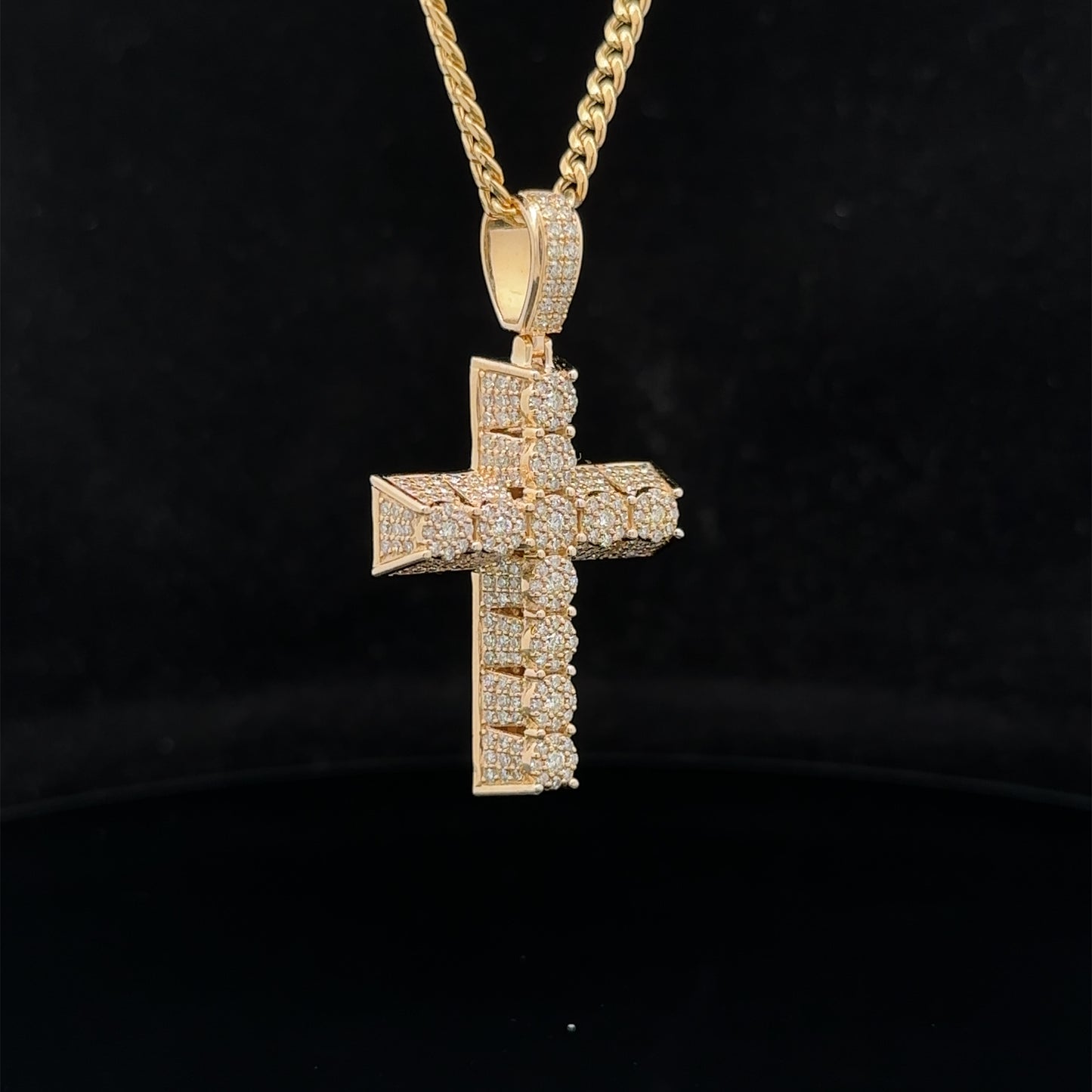 14k yellow gold and diamond Cross Pendant and 10k yellow gold Cuban chain