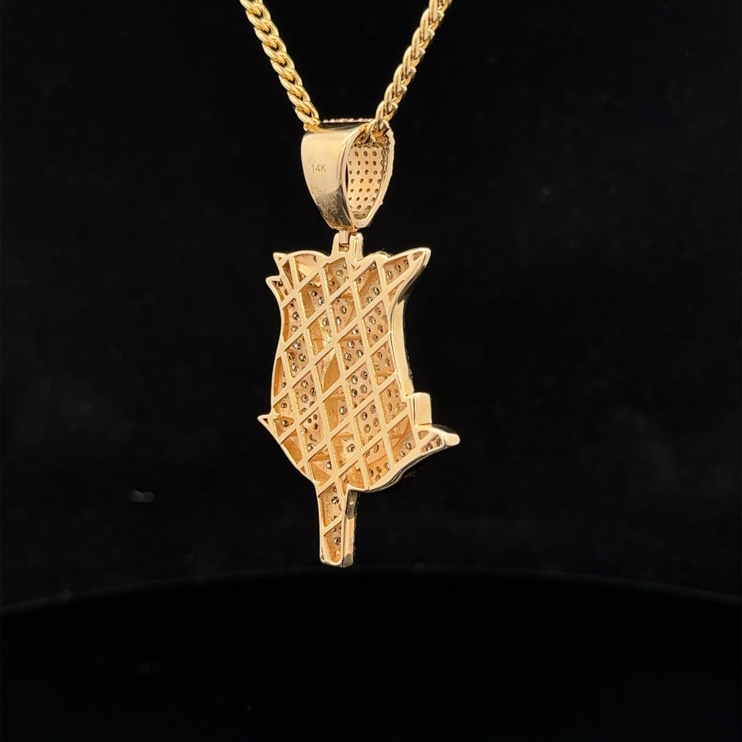 14k yellow gold and diamond Rose pendant and 14k gold cuban link chain