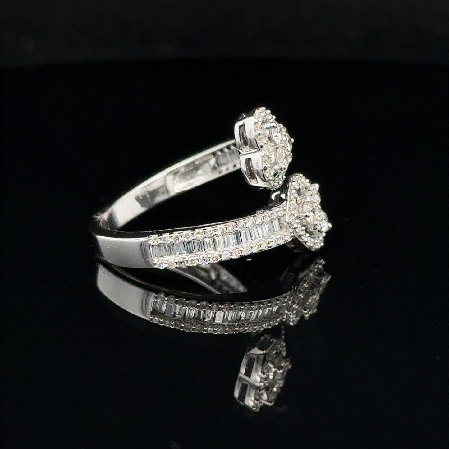 14k white gold and diamond Twin Heart shaped Ring