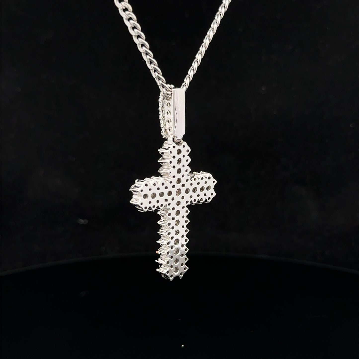 14k white gold and diamond Cross pendant and 10k gold cuban link chain