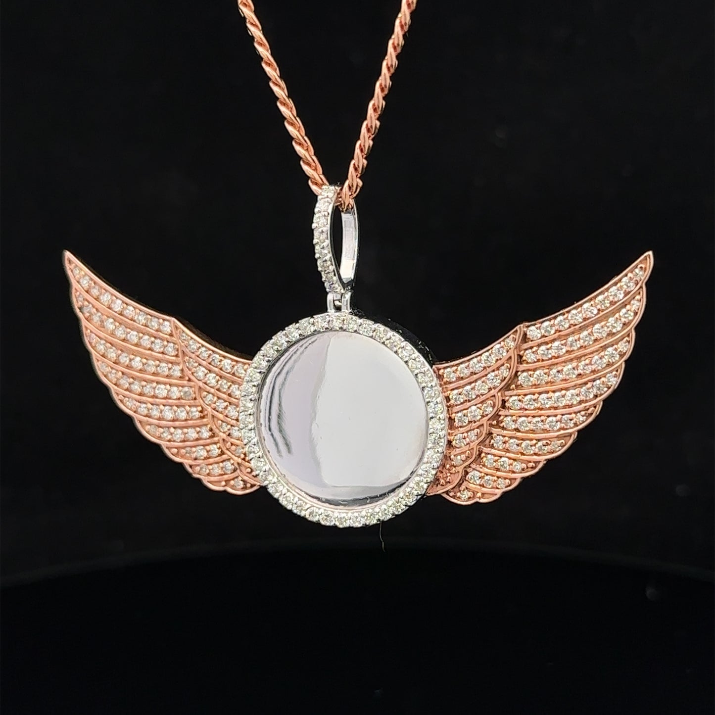 14k two-tone: rose and white gold and diamond Wing Picture pendant