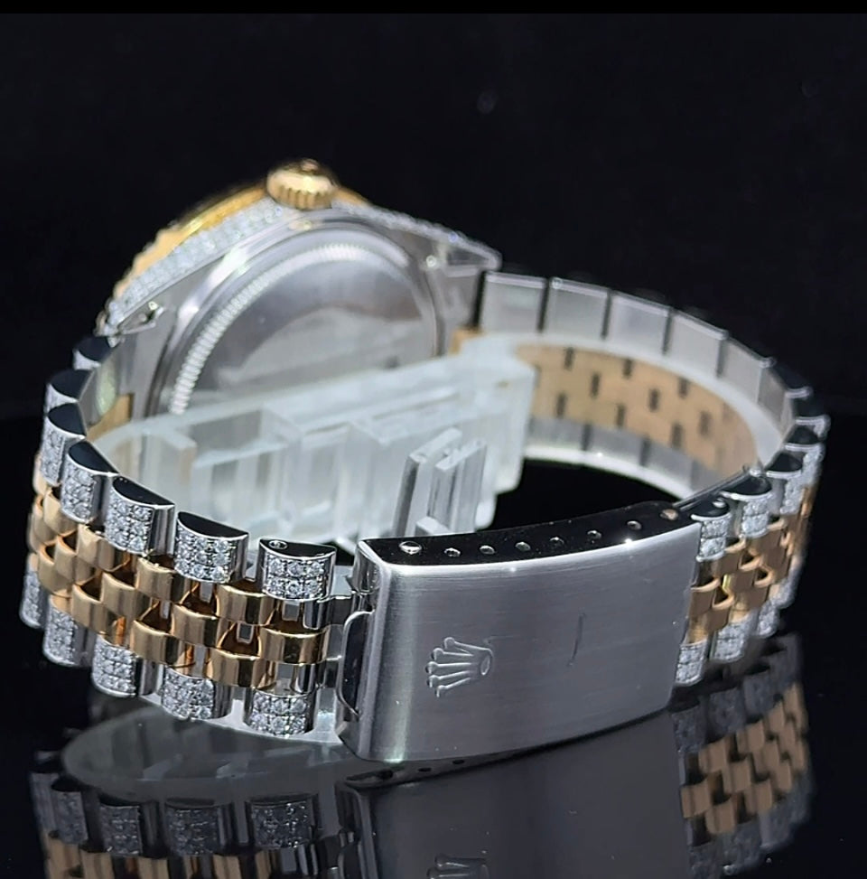 Iced out 36mm Rolex Watch with Two-Tone: 18k Gold and Stainless Steel Jubilee Bracelet