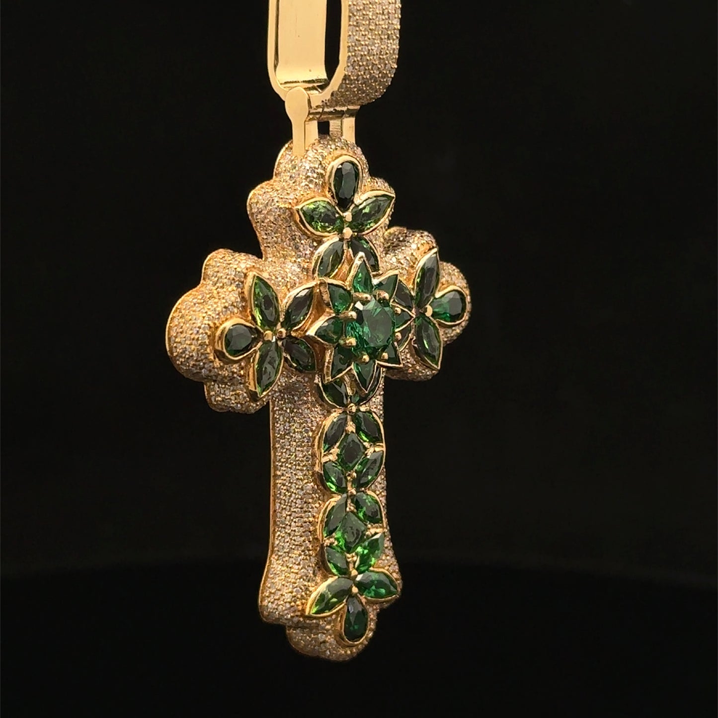 10K Yellow Gold Cross Pendant with Diamonds & Multicolored Stones
