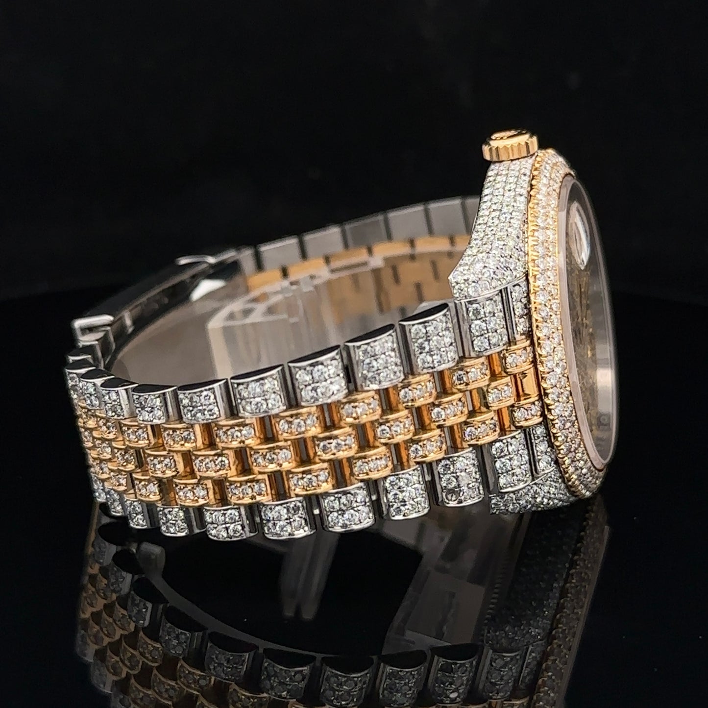 41mm Iced Out Rolex Datejust Watch with Two-Tone Jubilee Bracelet