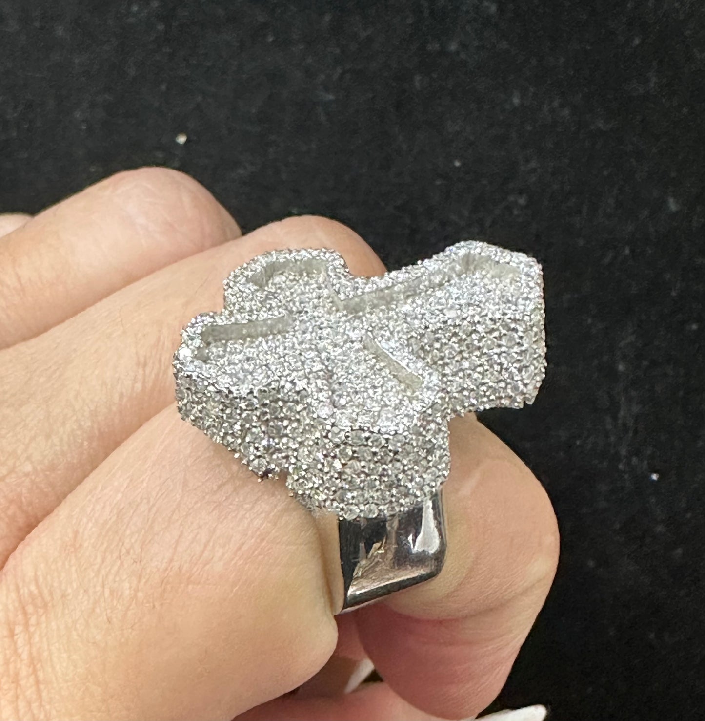 14k White Gold Solid, Iced out Custom Made Cross Ring with High Quality 4.50ct Diamonds