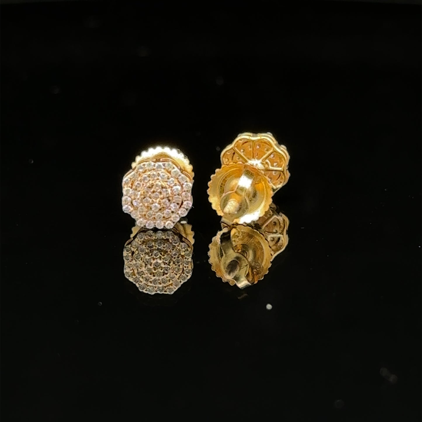 14k yellow gold and diamond flower earrings
