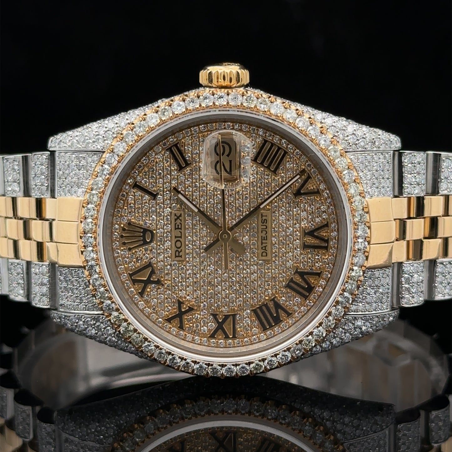 36mm Rolex Iced out Watch with Two-Tone Jubilee Bracelet