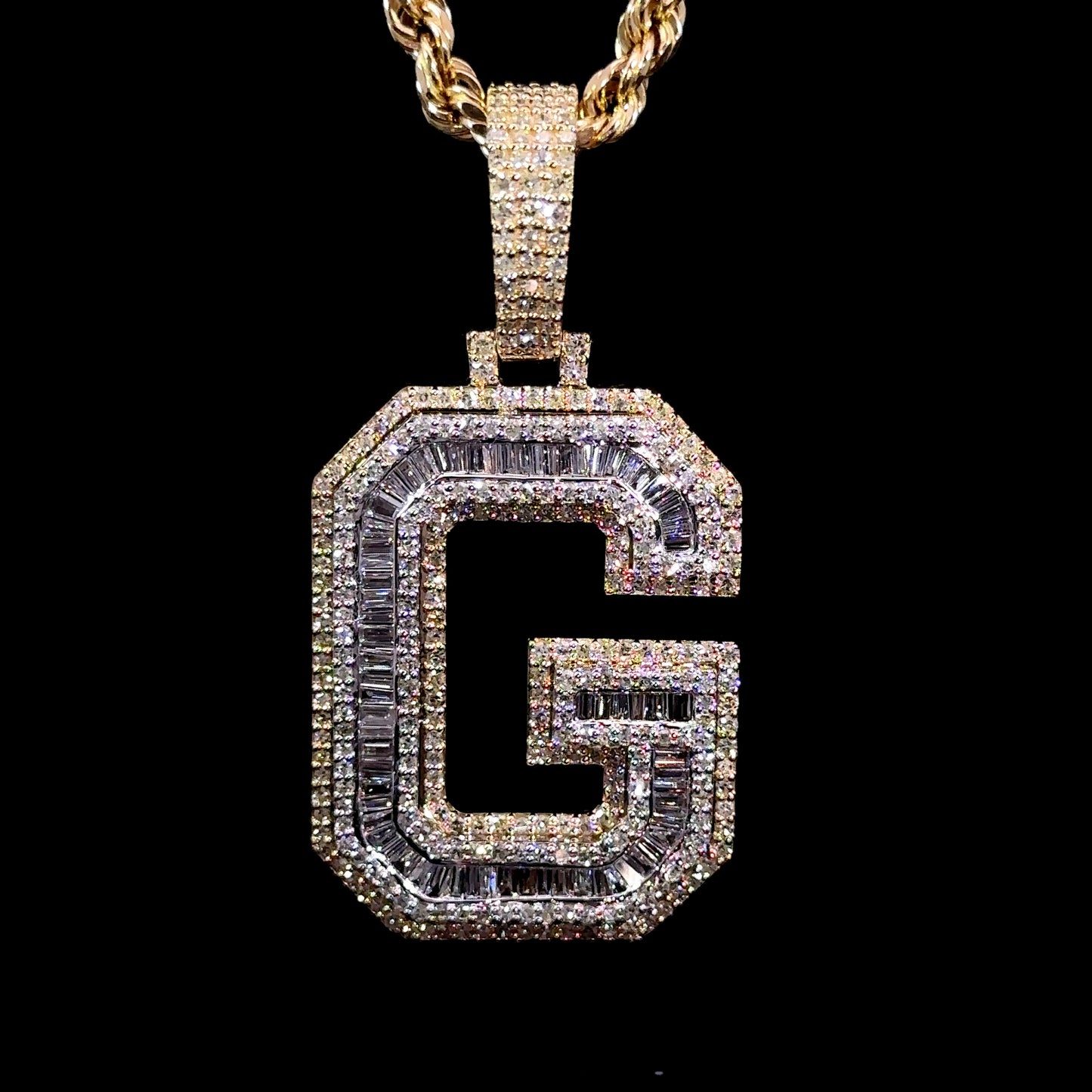 10k Two Tone Yellow Gold & white Gold diamond G Initial Pendant
