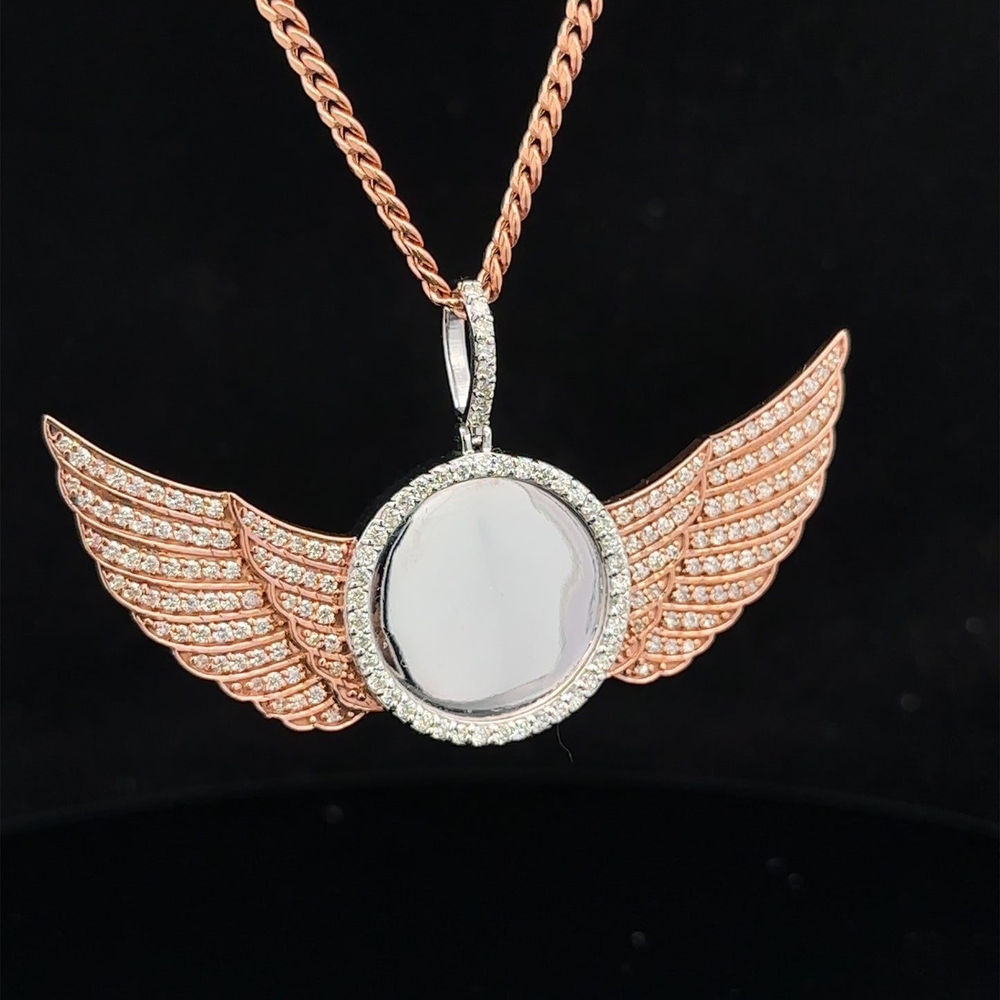 14k two-tone: rose and white gold and diamond Wing Picture pendant