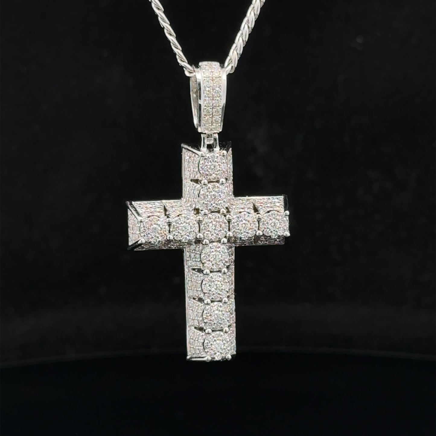 14k white gold and diamond Cross Pendant and 14k white gold Cuban chain