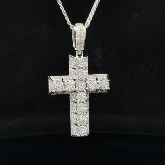14k white gold and diamond Cross Pendant and 14k white gold Cuban chain