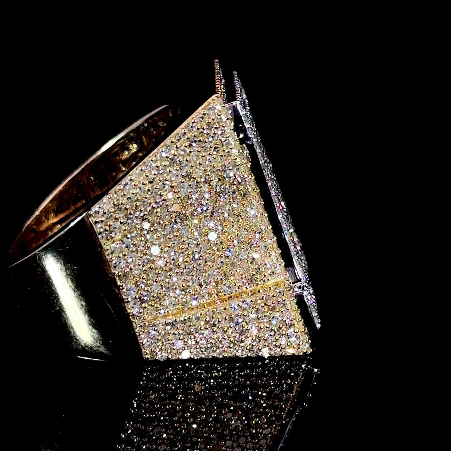 10k Two toneYellow/White Gold Initial A Ring with Round and Baguettes Diamonds