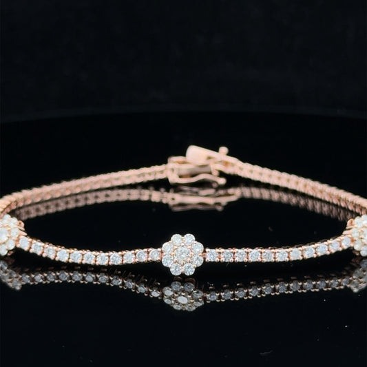 14k rose gold Flower Bracelet with Round Diamonds