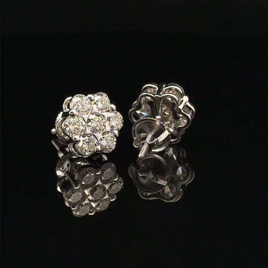 14k White Gold Diamond Flower Earrings – Delicate & Luxurious Fine Jewelry