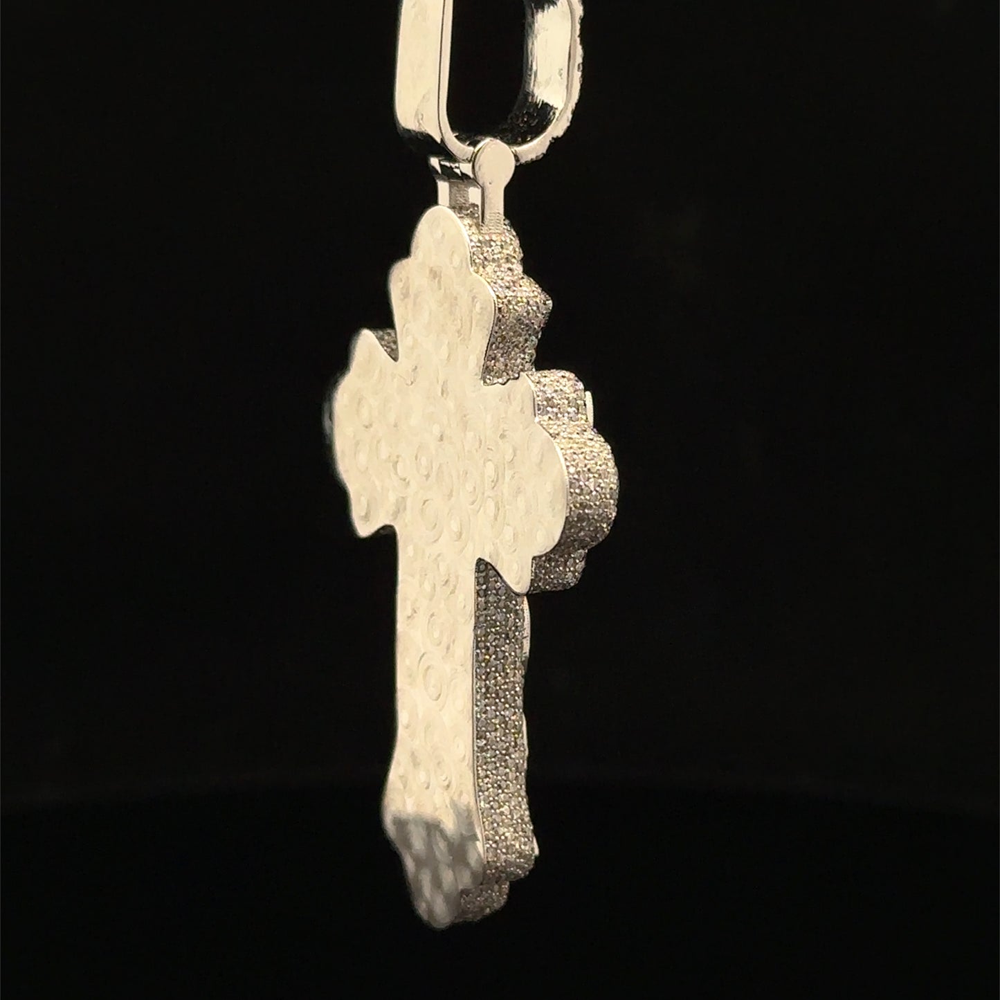 10K White Gold Cross Pendant with Diamonds & Multicolored Stones