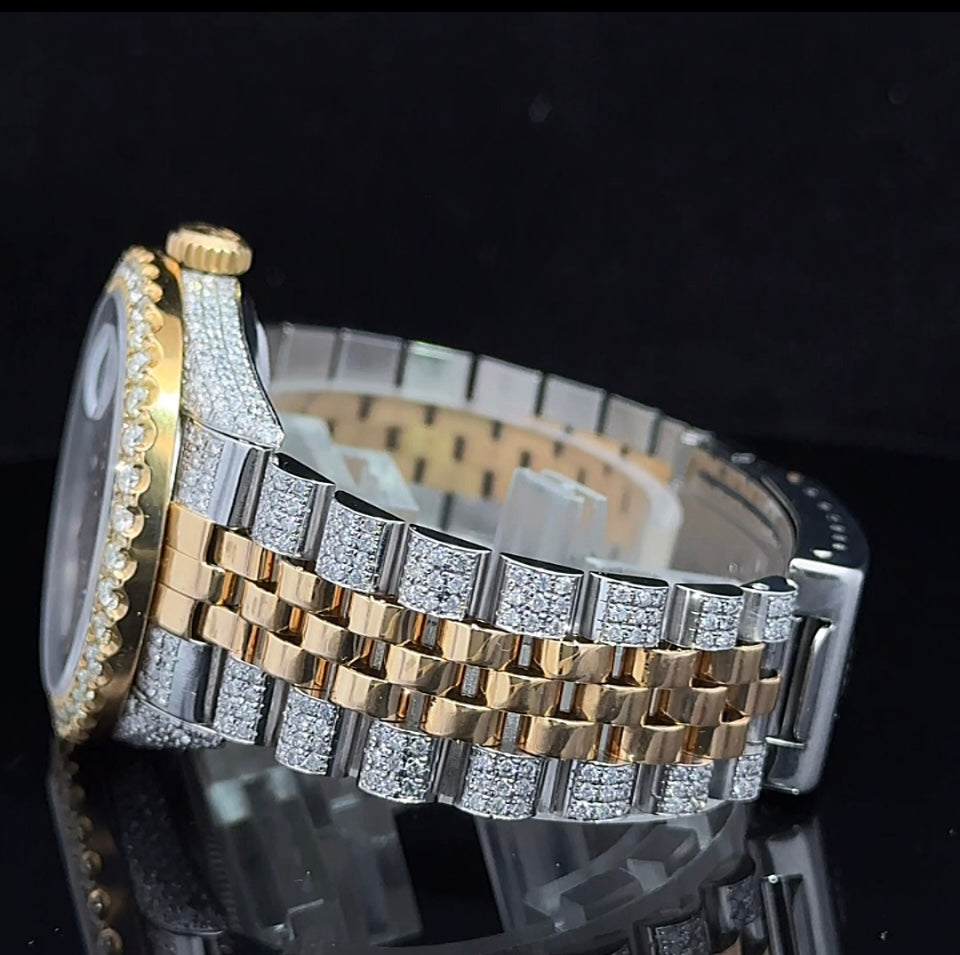 Iced out 36mm Rolex Watch with Two-Tone: 18k Gold and Stainless Steel Jubilee Bracelet