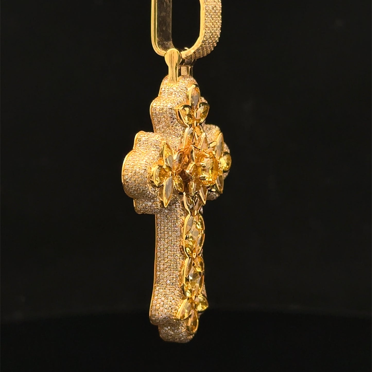 10K Yellow Gold Cross Pendant with Diamonds & Multicolored Stones