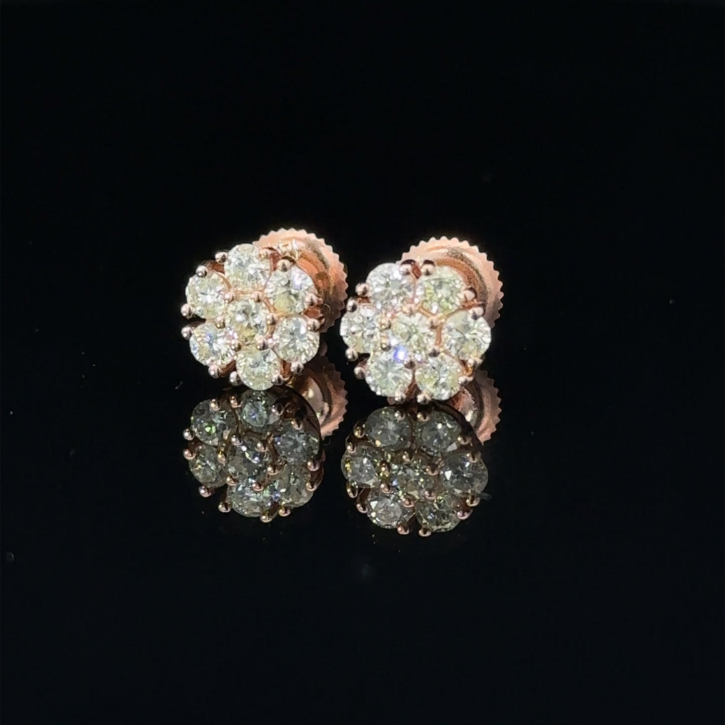 14k rose gold and diamond Flower Earrings (7 pointer)