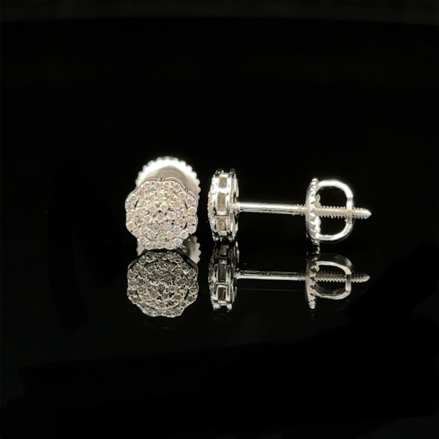14k white gold and diamond flower earrings