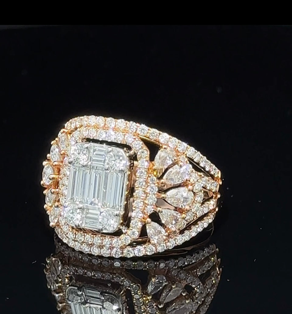 18k Rose Gold VVS/vs Jumbo Baguette and Round, Pear Shape Diamonds Ring