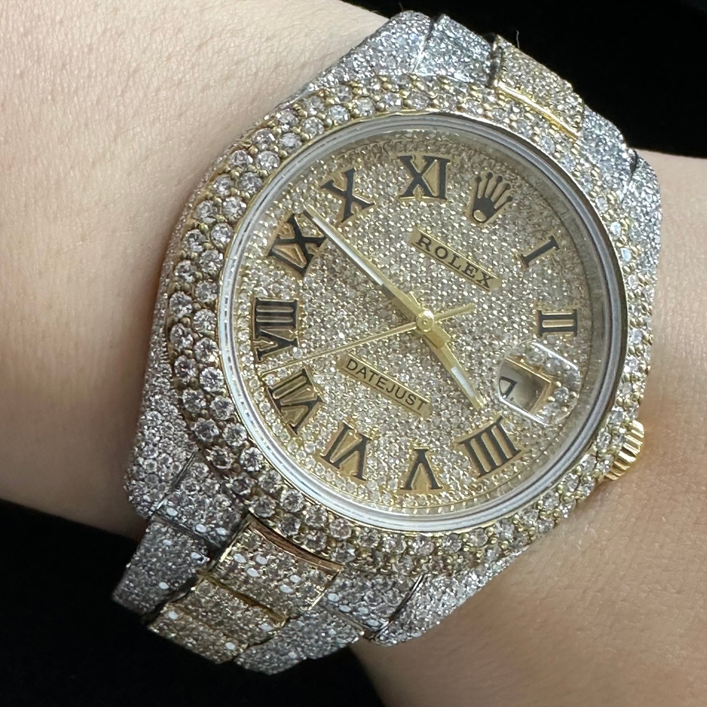 41mm Iced out Rolex Diamond Watch with Two-Tone Oyster Bracelet