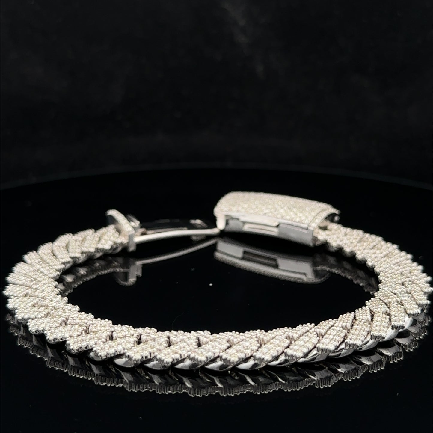 14k White Gold and Diamond Miami Cuban Bracelet (Solid, Box Clasp)