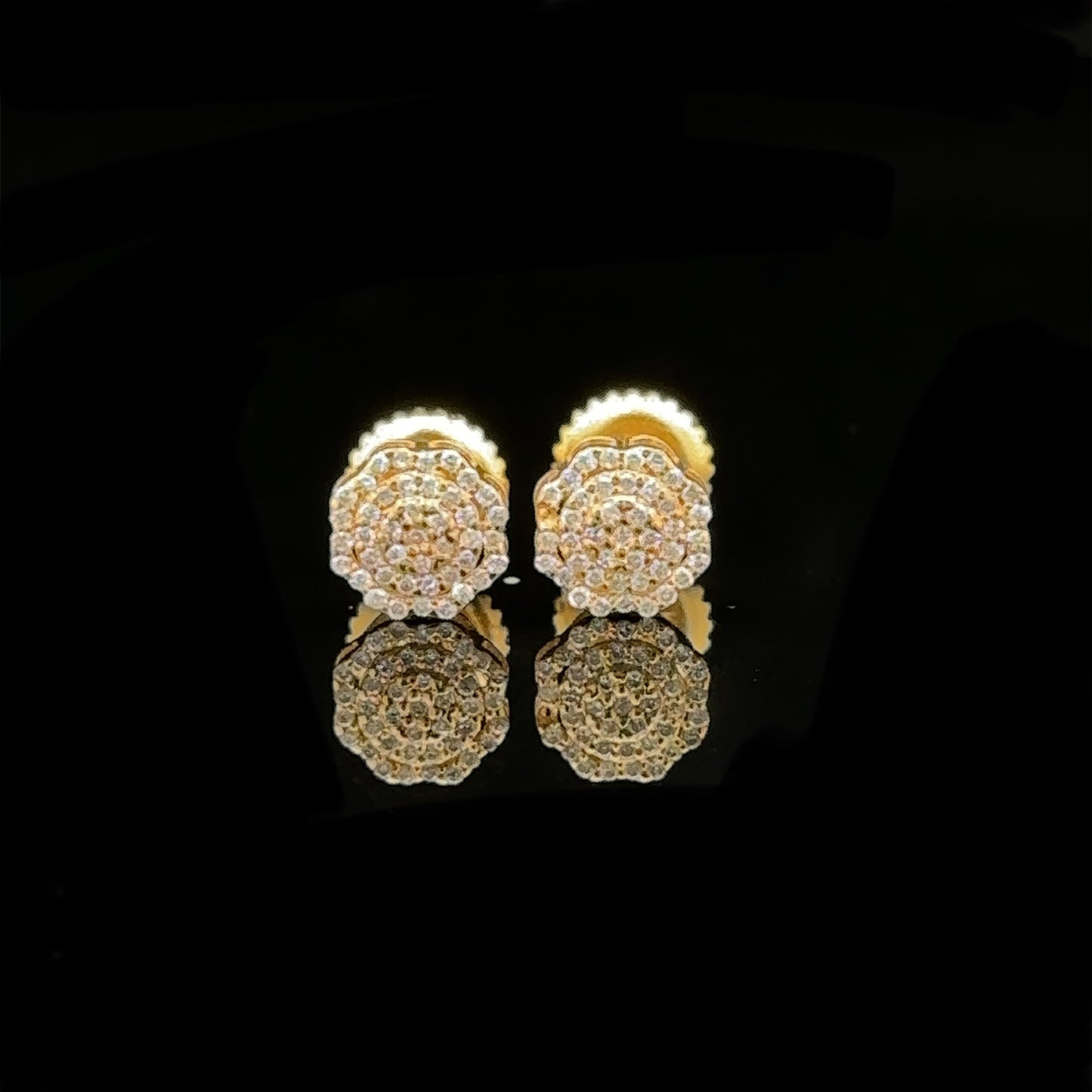 14k yellow gold and diamond flower earrings