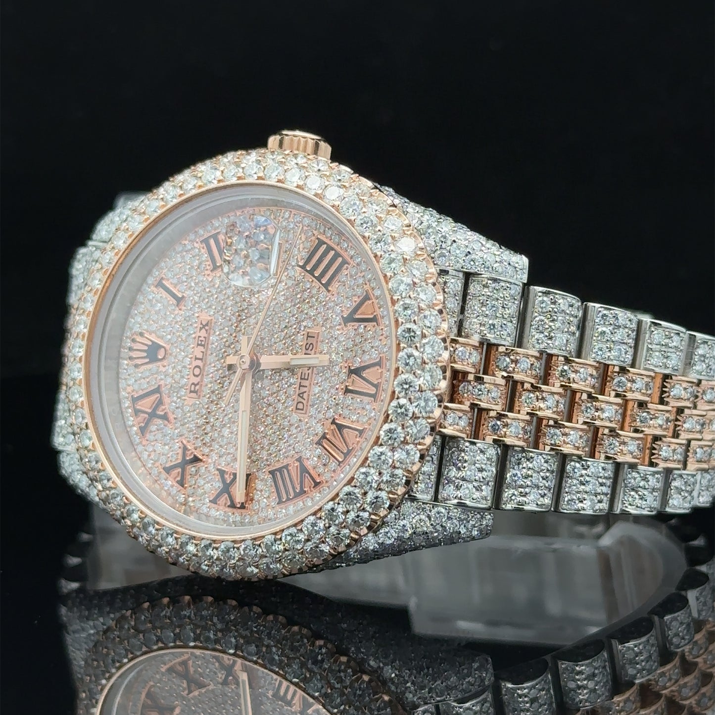 41mm Iced Out Rolex Datejust Watch with Two-Tone Jubilee Bracelet