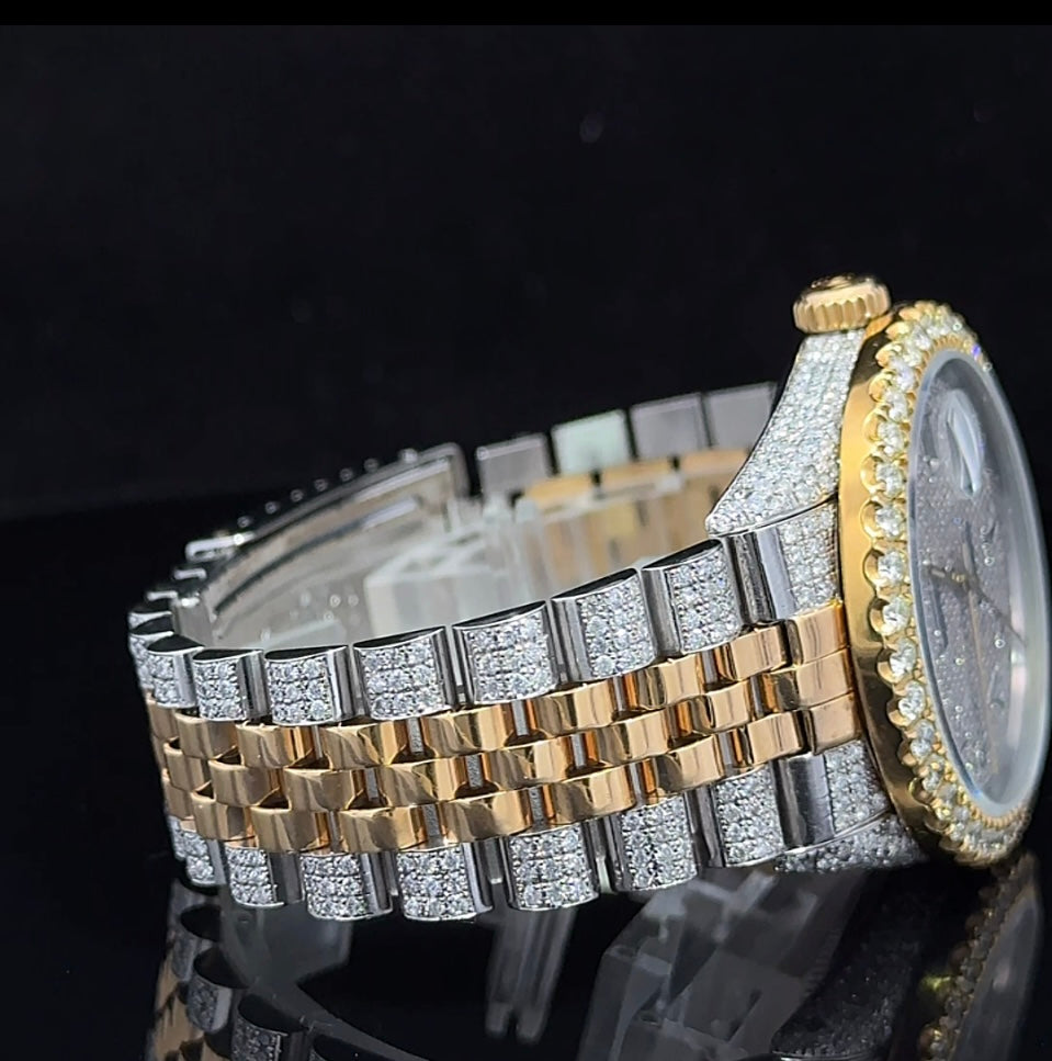 Iced out 36mm Rolex Watch with Two-Tone: 18k Gold and Stainless Steel Jubilee Bracelet