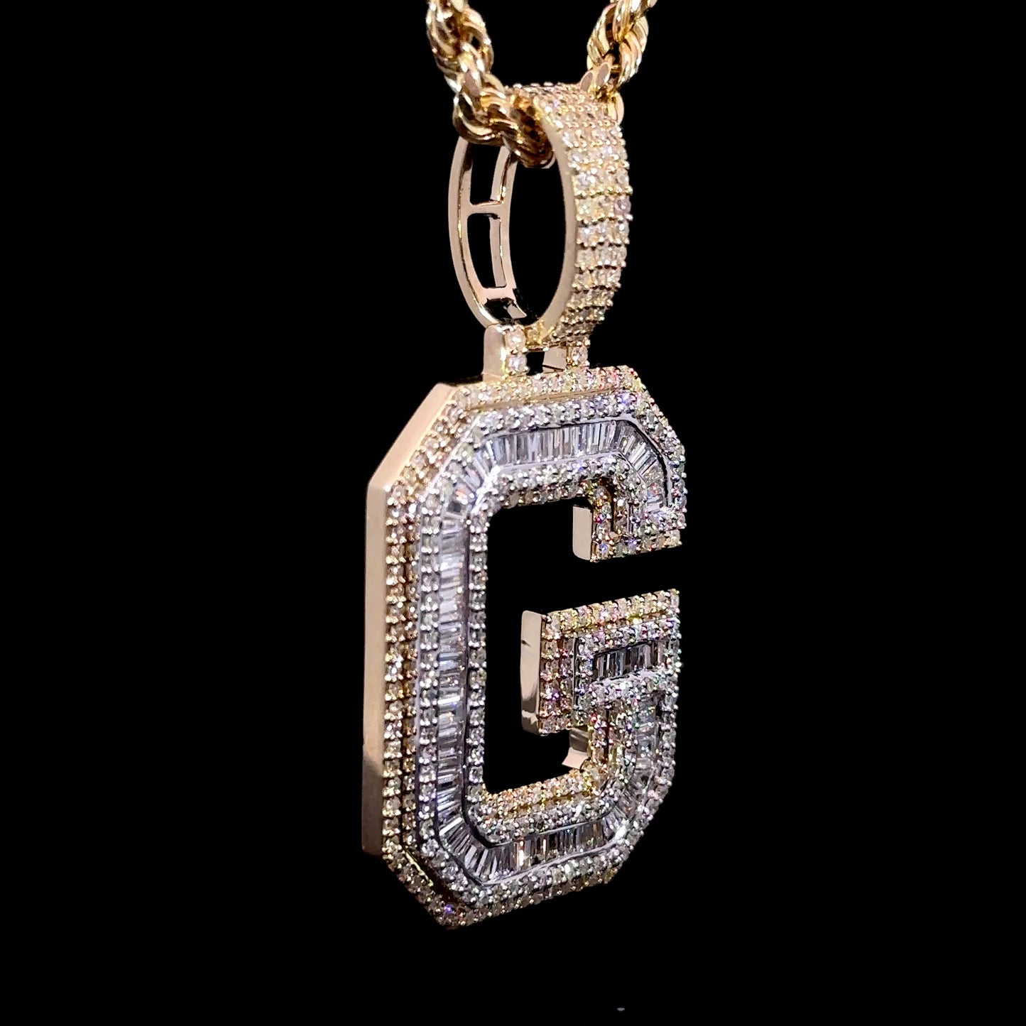 10k Two Tone Yellow Gold & white Gold diamond G Initial Pendant