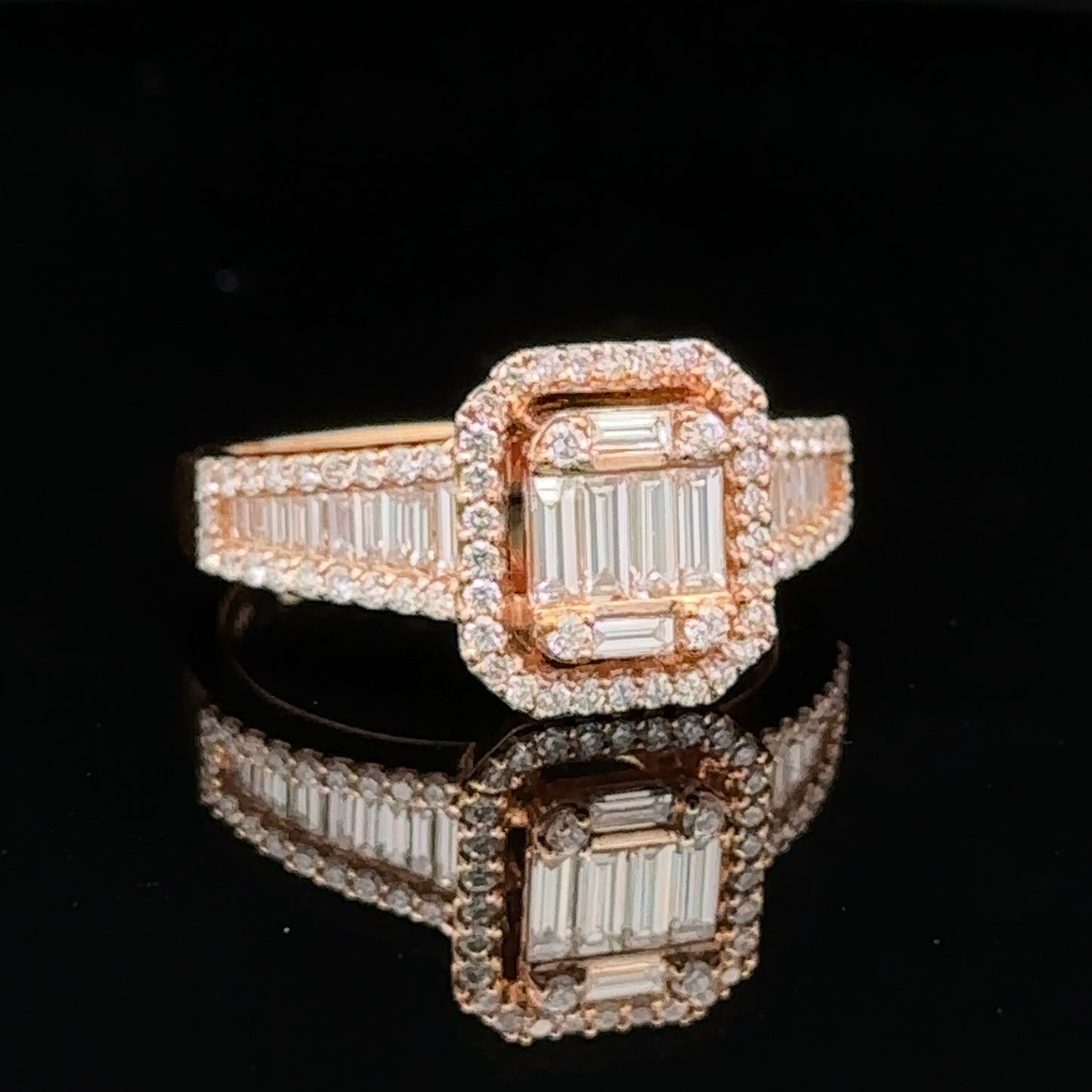 18k rose gold Fancy Ring with Baguette and Round Diamonds ( download photos)