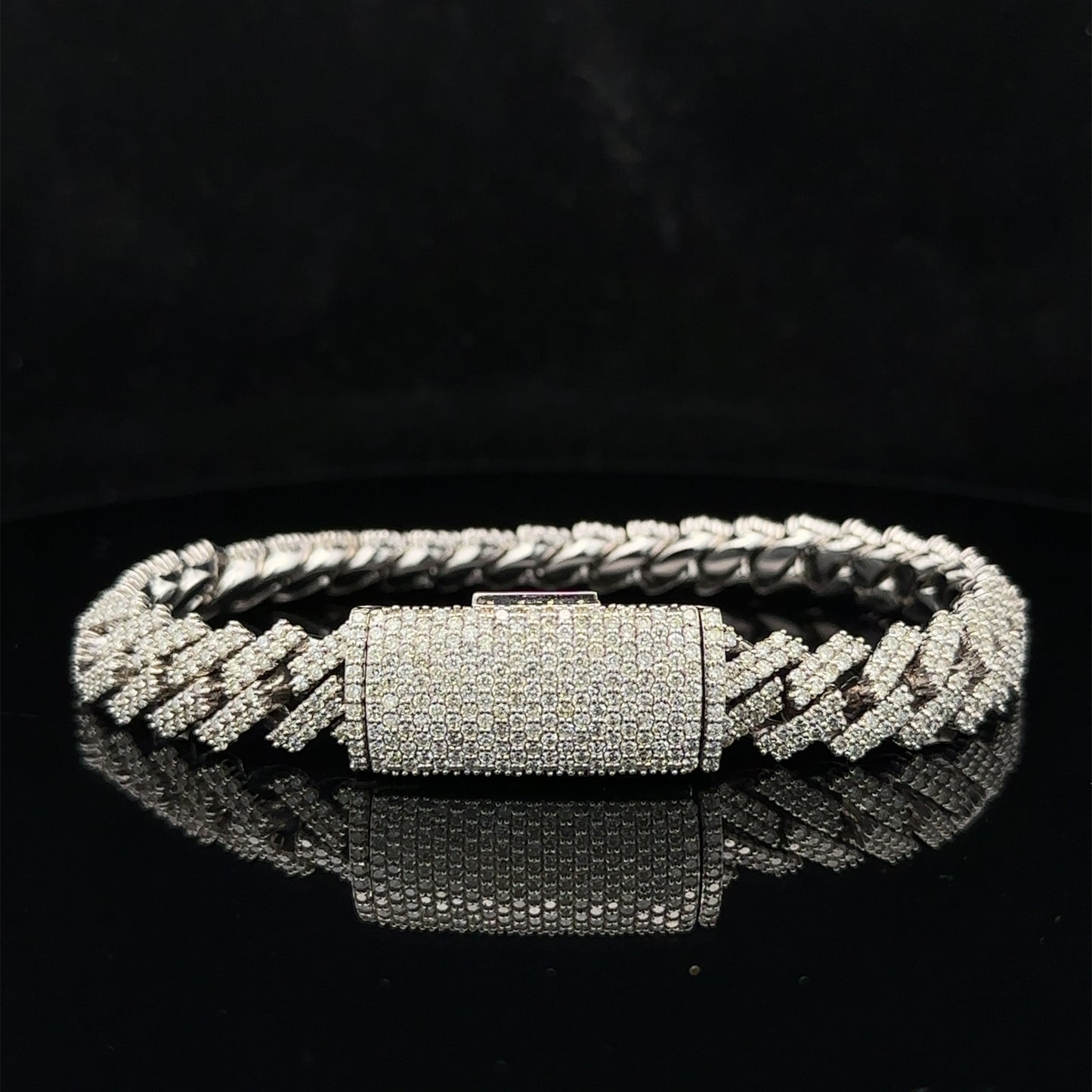 14k White Gold and Diamond Miami Cuban Bracelet (Solid, Box Clasp)