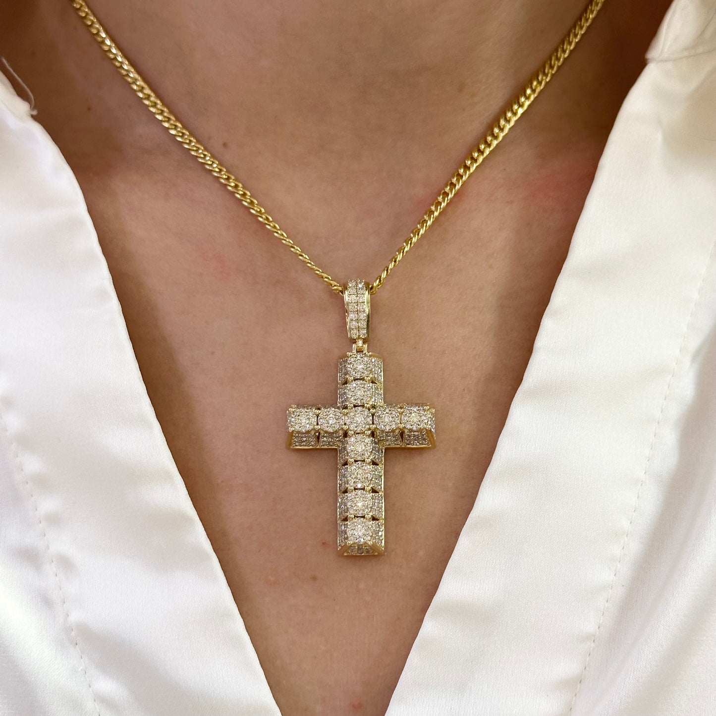 14k yellow gold and diamond Cross Pendant and 10k yellow gold Cuban chain
