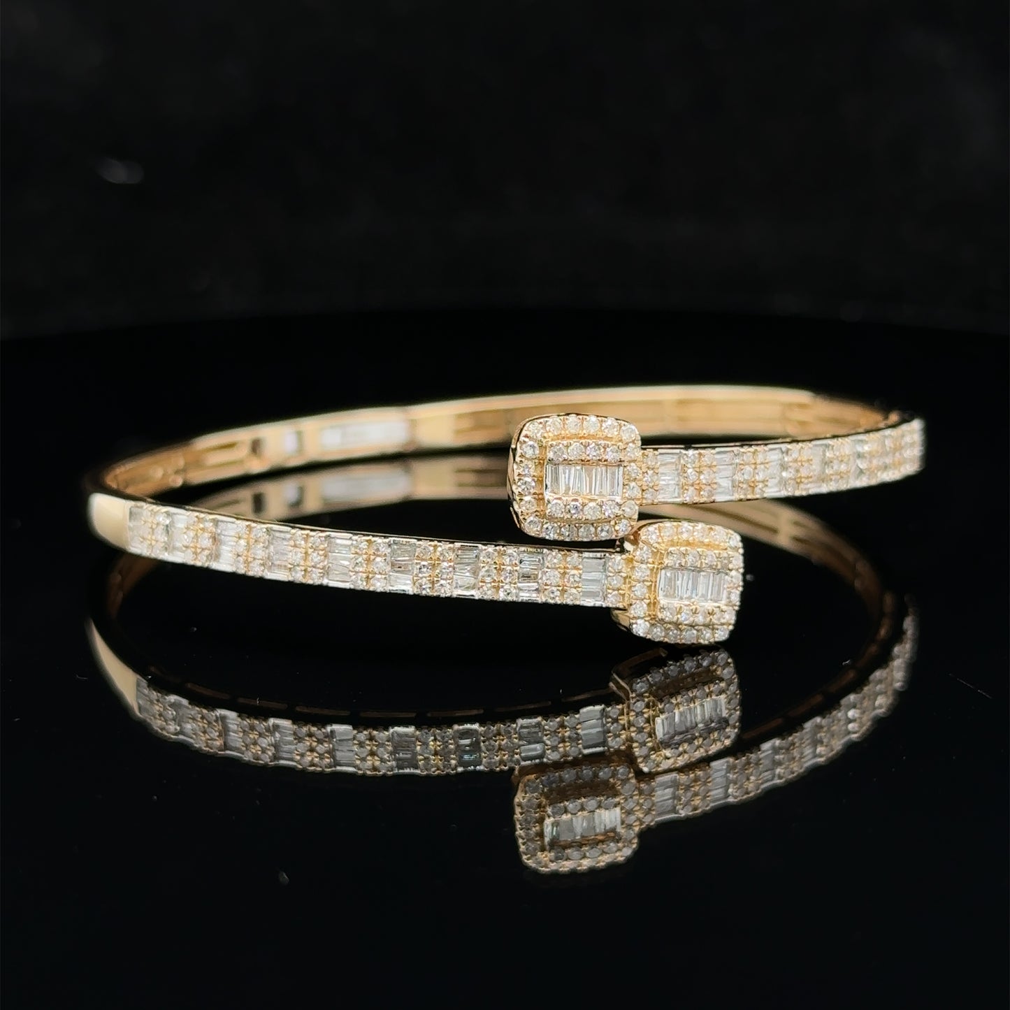 10k yellow gold and diamond twin square bangle