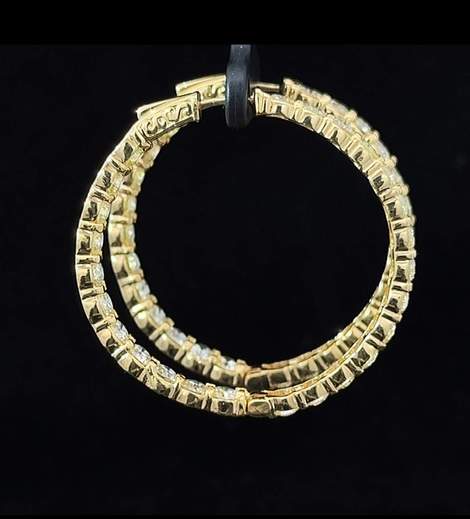 14k Yellow Gold and Diamond Hoop Earrings with High clarity of 9.65ct, 18-19pt Diamonds