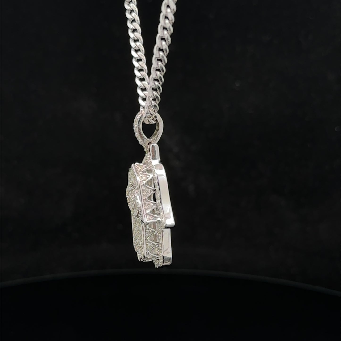 14k white gold and diamond Hamsa pendant and 14k white gold cuban link chain