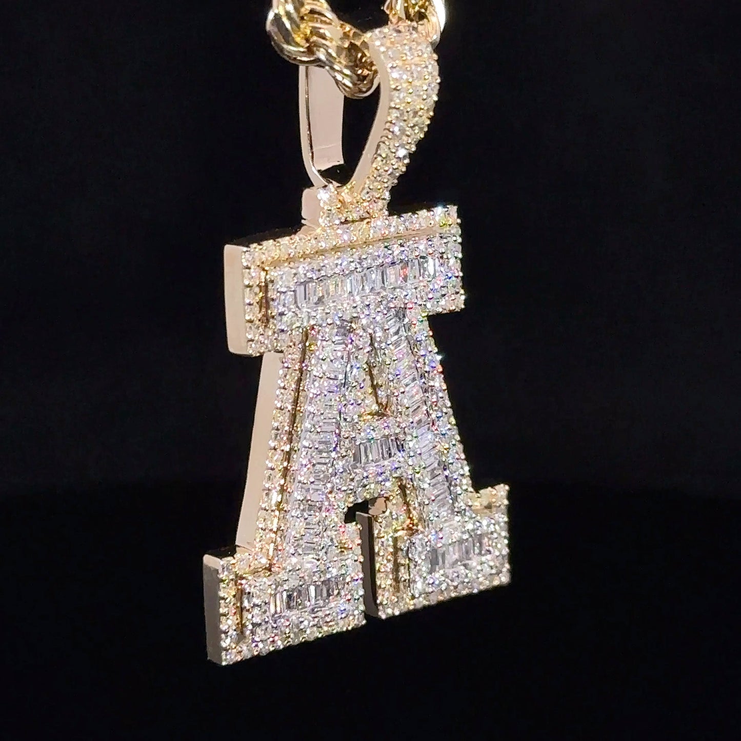 10k Two Tone Yellow Gold & white Gold diamond A Initial Pendant