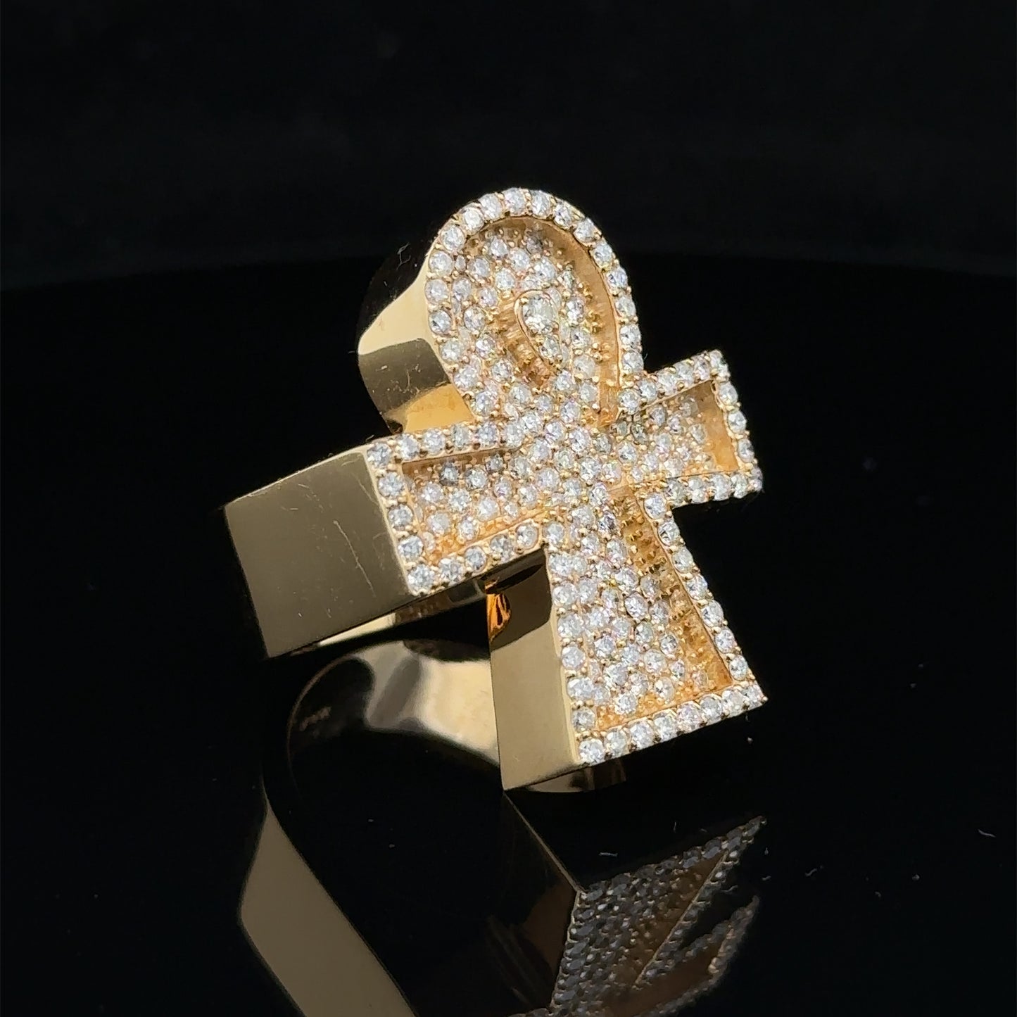 14k yellow gold and diamond Ankh Ring