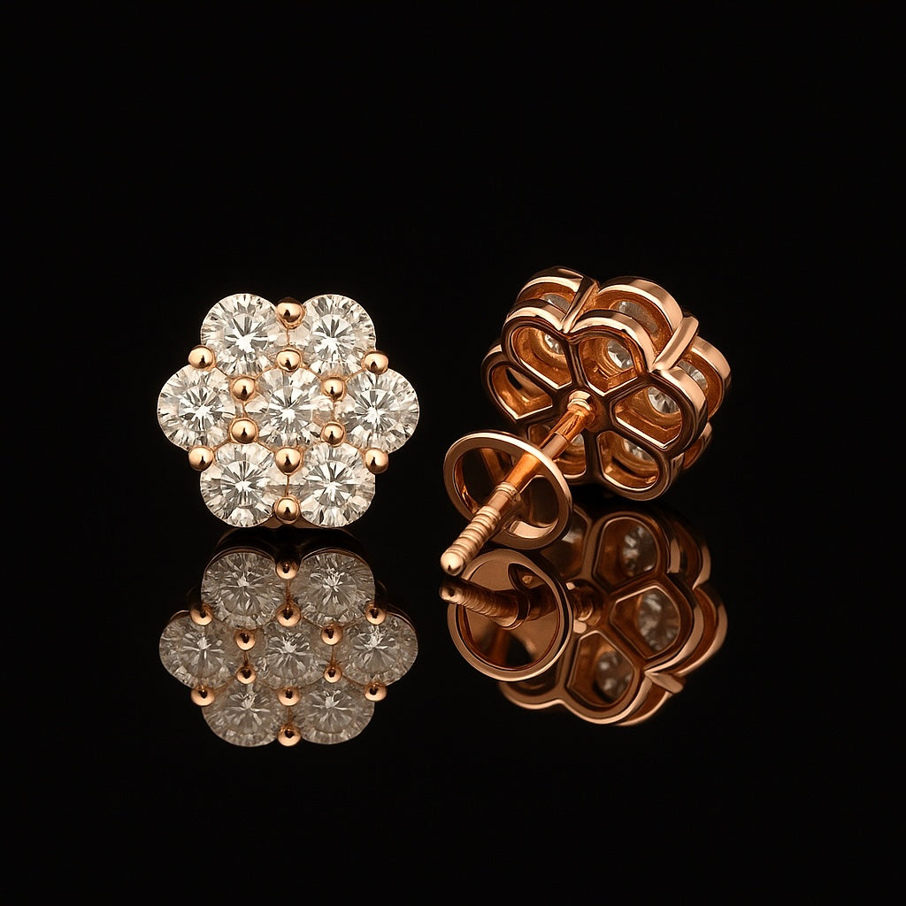 14k Rose Gold Diamond Flower Earrings – Delicate & Luxurious Fine Jewelry